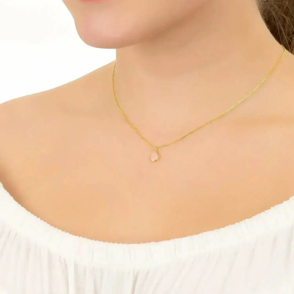 Pisa Mini Teardrop Necklace Gold Blue Topaz