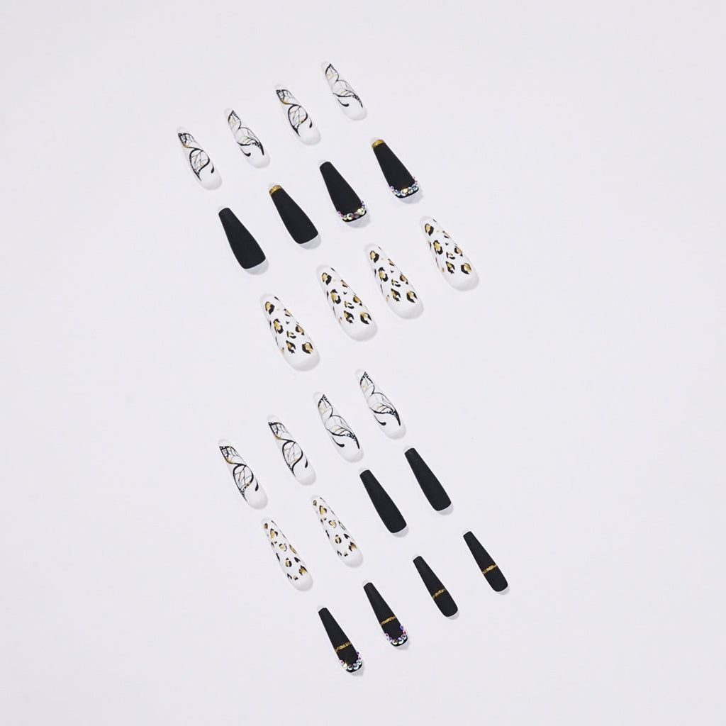 Butterfly Wearing Leopard-Print Nail Piece Scrub Manicure Wearing Nail Patch With Drill Nail Patch
