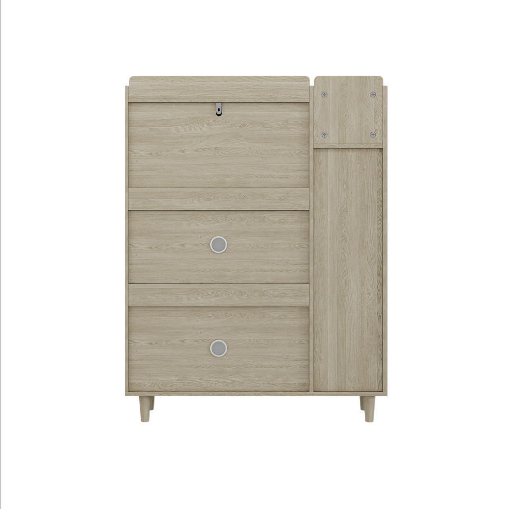 Natural Bohemian style shoe cabinet with 3 rattan flip drawers, 3 square shelves, and 1 storage drawer,  Natural