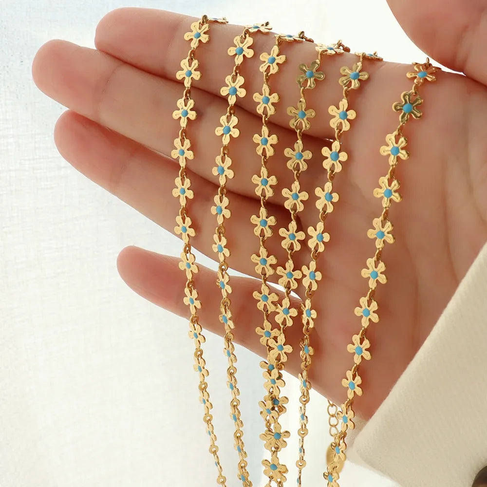 Flower blue drip oil niche light luxury necklace