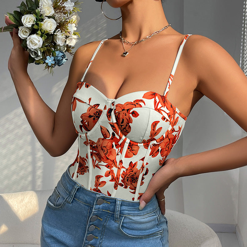 Strap print one-piece summer sexy jumpsuit interior