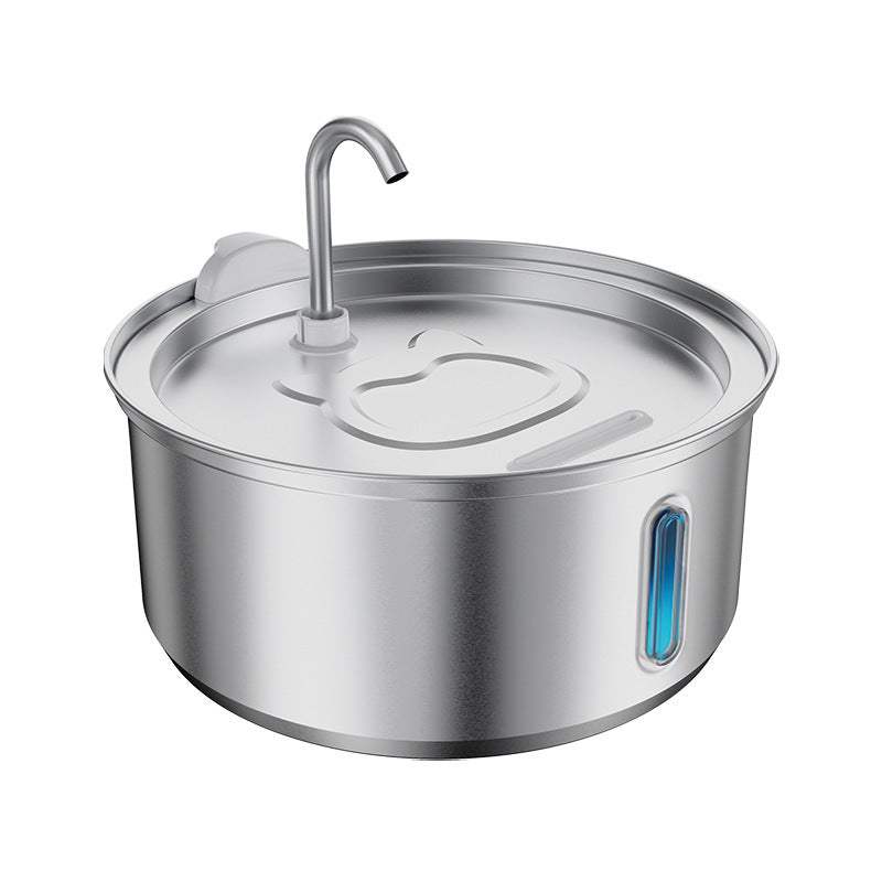 4L Stainless Steel Pet Water Dispenser with Round Viewing Window and Large Capacity LED for Cats and Dogs