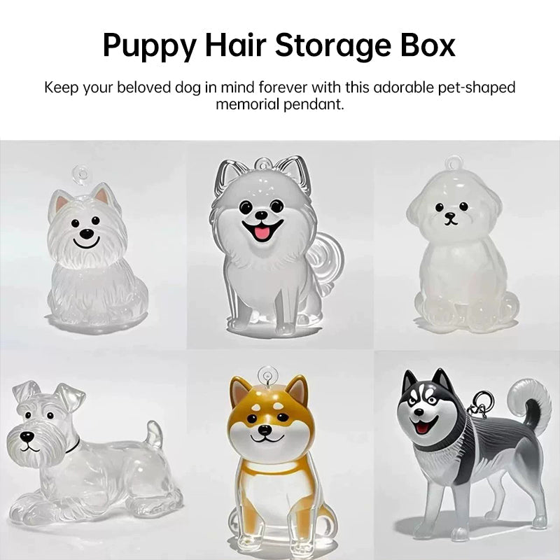 A transparent DIY pet hair memorial keychain box, a sweet keepsake for dog lovers.