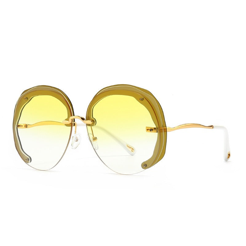 Fashion Oversized Rimless Round Sunglasses Women Clear Ocean Gradient Lens Shades