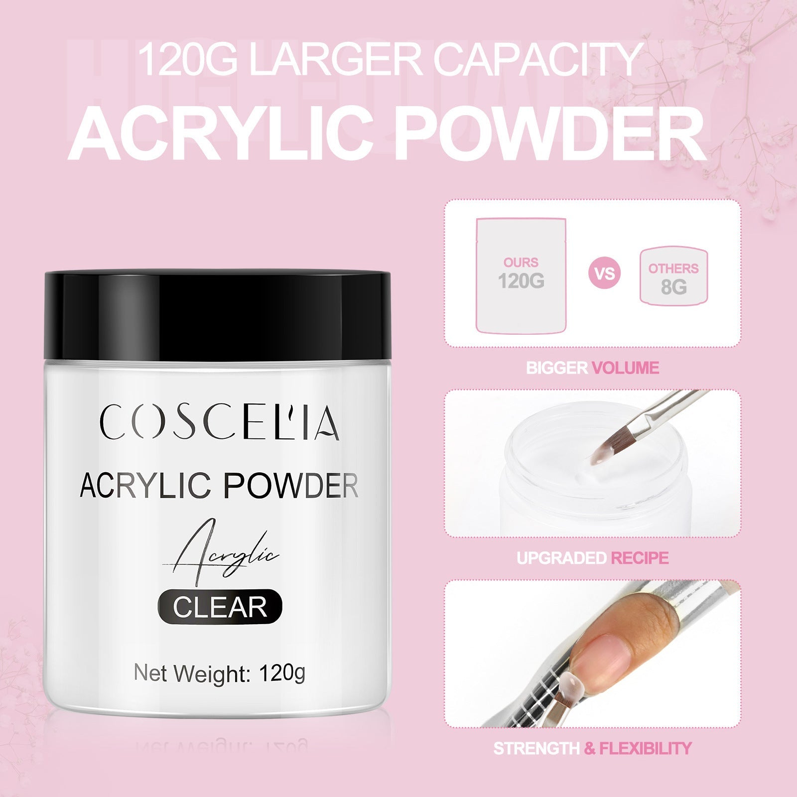 COSCELIA New 120g Crystal Powder 80Ml Crystal Liquid Manicure Extension Nail Tool Full Set