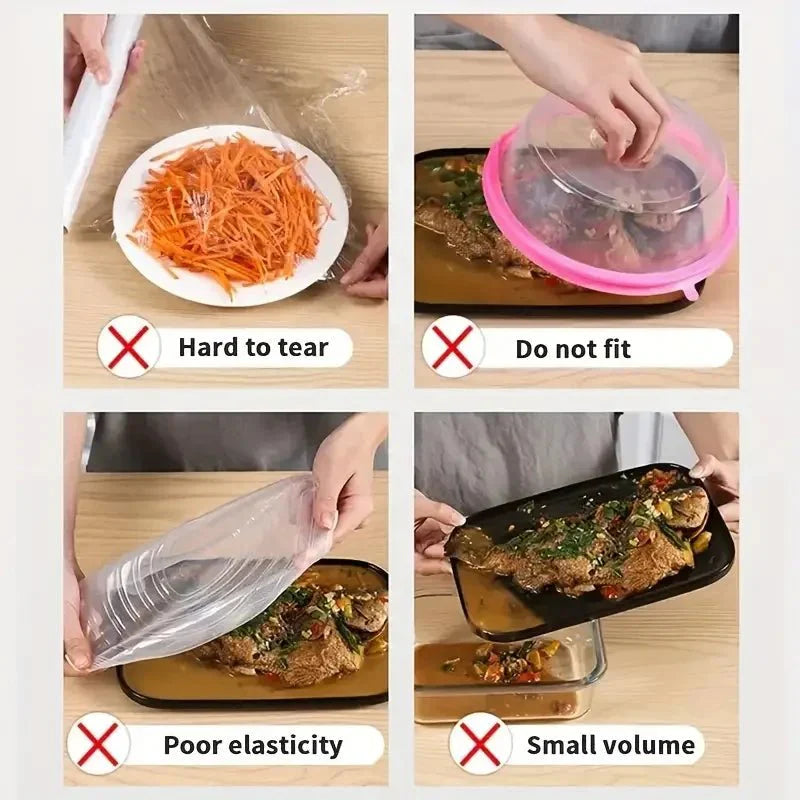 100-Piece Disposable Food Covers | Stretchable Plastic Wrap Bowl Covers for Fresh-Keeping