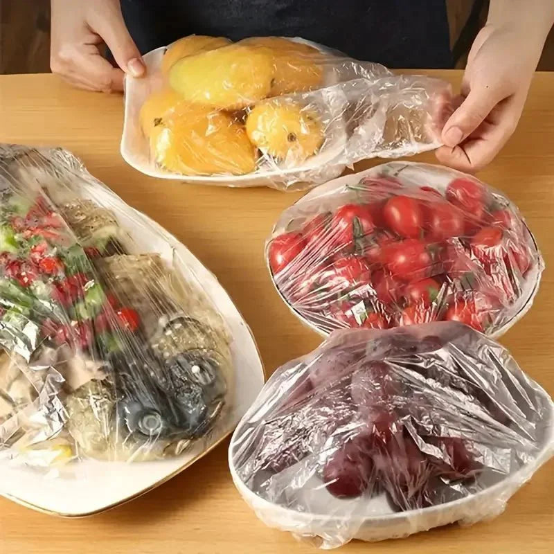 100-Piece Disposable Food Covers | Stretchable Plastic Wrap Bowl Covers for Fresh-Keeping
