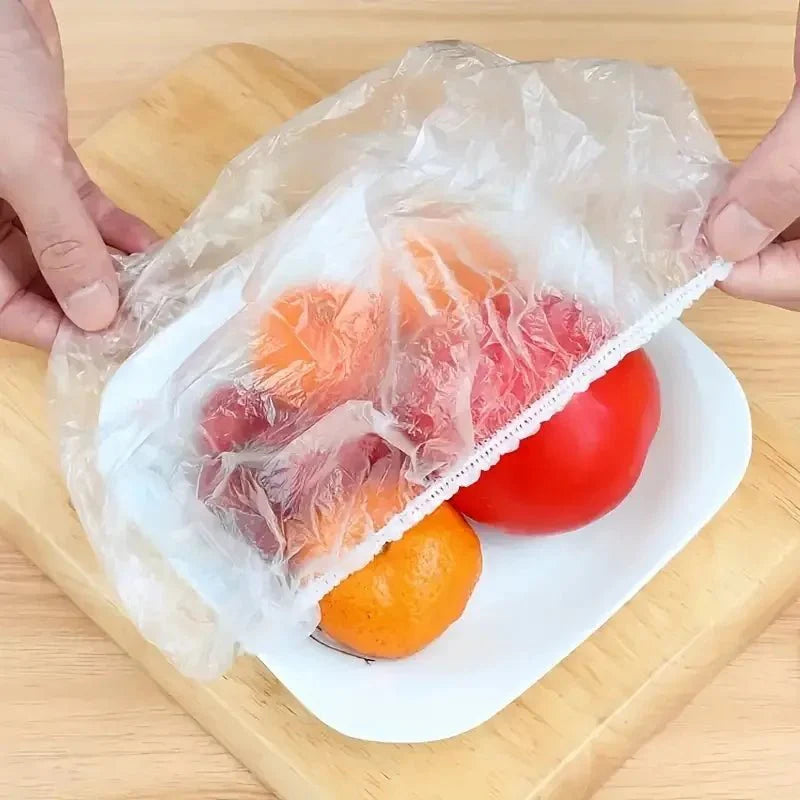 100-Piece Disposable Food Covers | Stretchable Plastic Wrap Bowl Covers for Fresh-Keeping