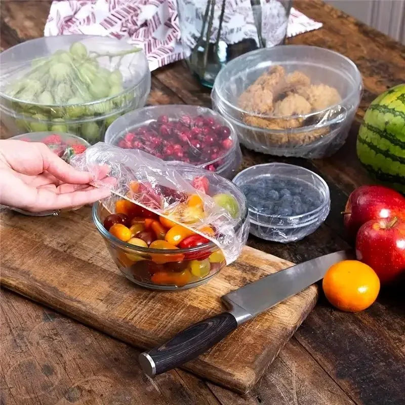 100-Piece Disposable Food Covers | Stretchable Plastic Wrap Bowl Covers for Fresh-Keeping