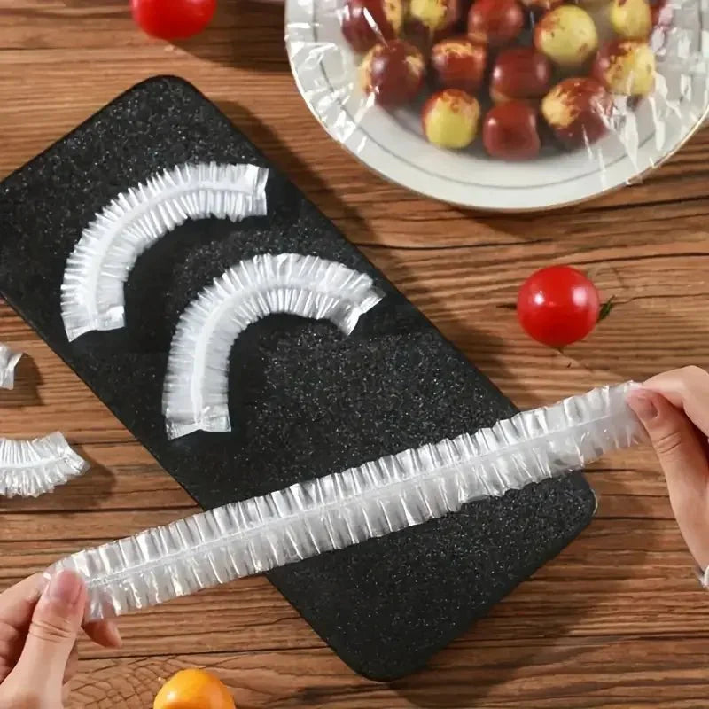 100-Piece Disposable Food Covers | Stretchable Plastic Wrap Bowl Covers for Fresh-Keeping