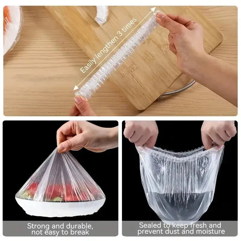 100-Piece Disposable Food Covers | Stretchable Plastic Wrap Bowl Covers for Fresh-Keeping