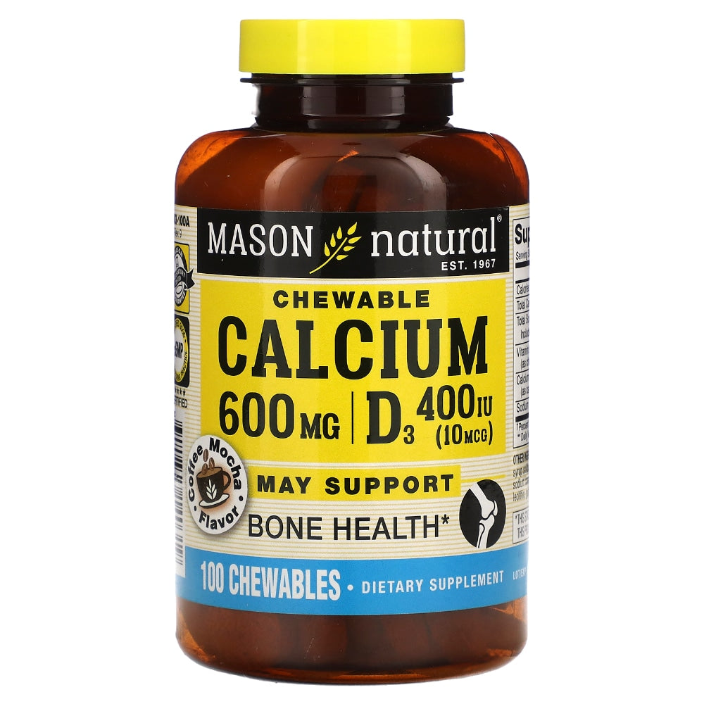 Mason Natural® Calcium 600 mg + D3 – Coffee Mocha Flavor (100 Chewable Tablets)