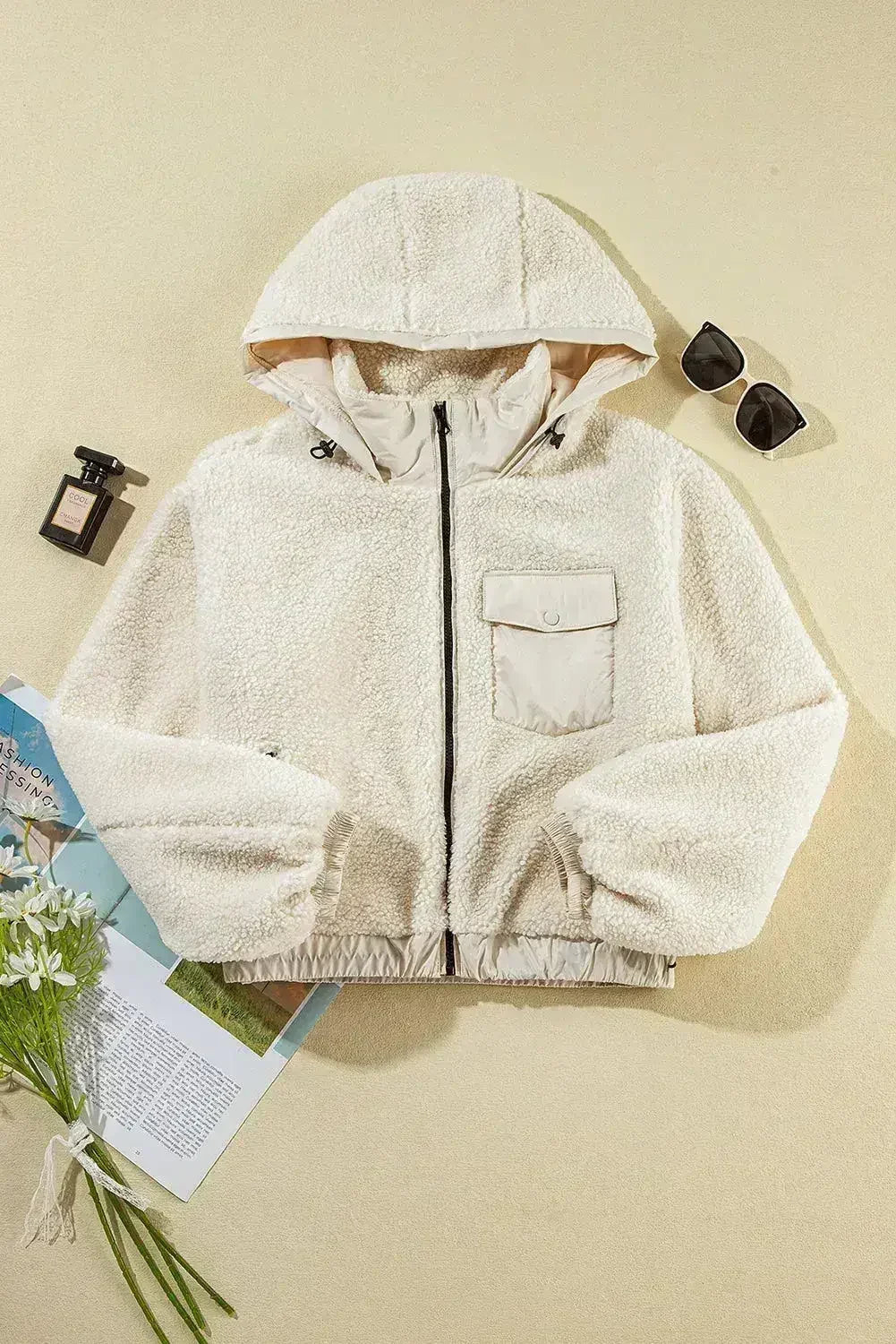 Jet Stream Zip-up Pocketed Hooded Sherpa Jacket