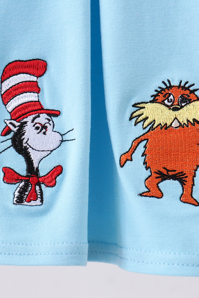 Blue character embroidery bloomer set