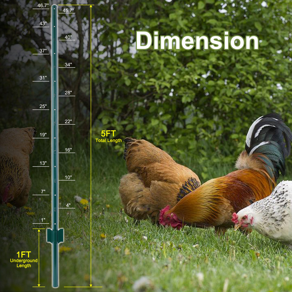 Fence post 3-foot-10 pack, heavy-duty metal fence post with U-shaped groove