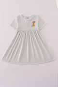 Puppy embroidery stripe dress
