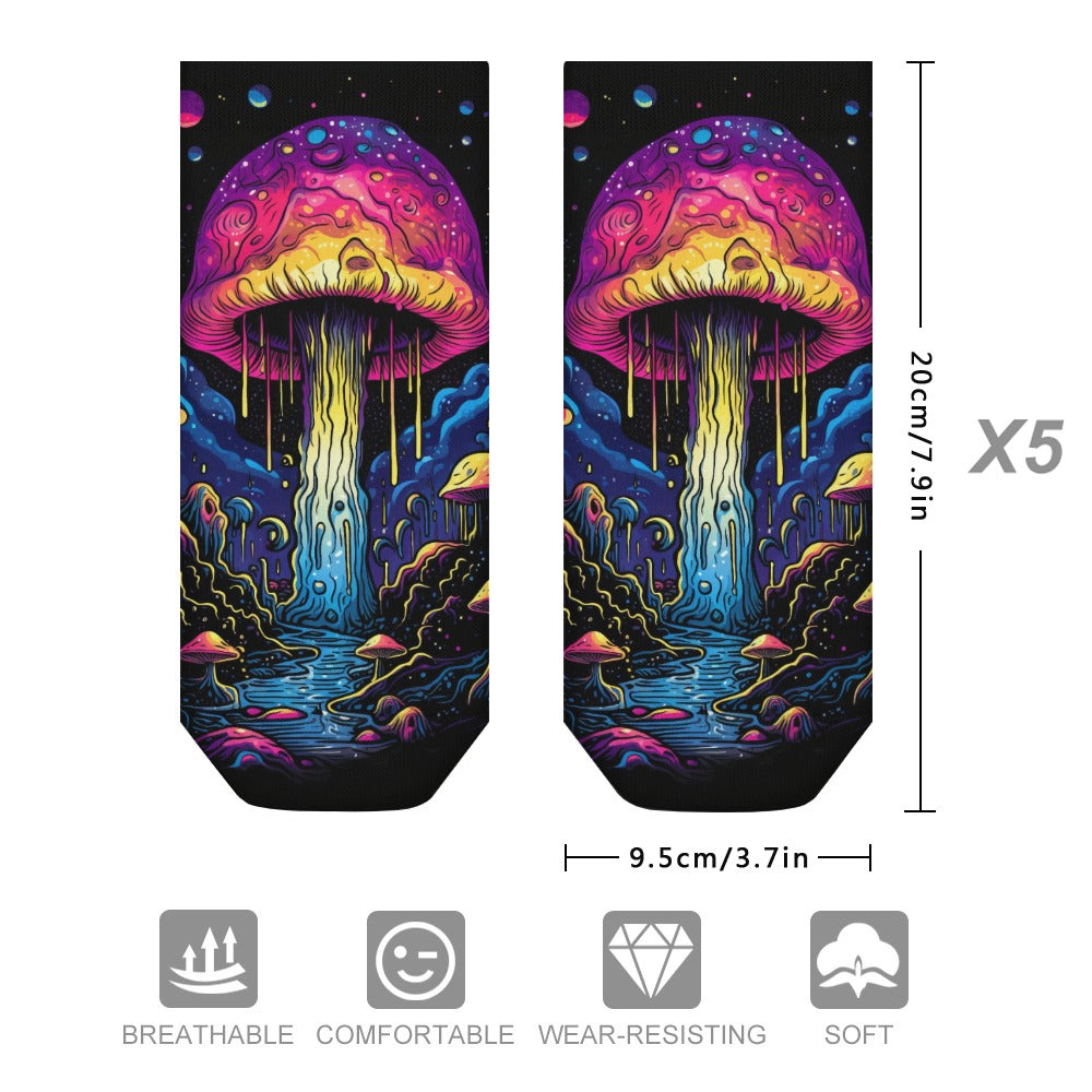 The Perfect Music Festival Ankle Socks (5 Pairs)  Sweat-Proof, Odor-Proof, Breathable Psychedelic Psilocybin Mushroom Socks