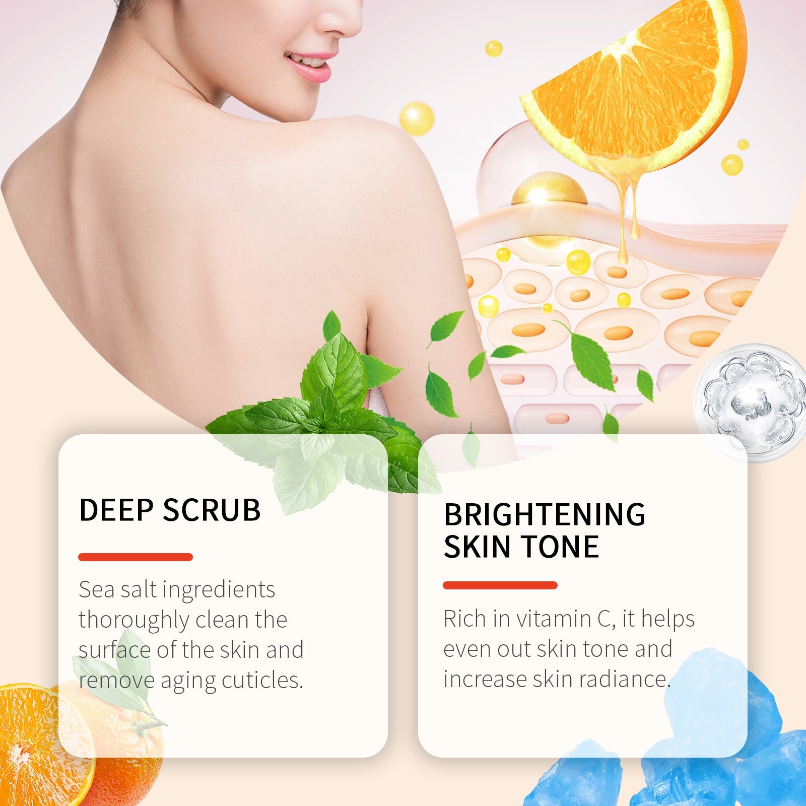 Orange Body Scrub, Fresh Orange Vc Exfoliating Cleanse, Nourish And Lubricate Body Skin ScrubOceaura Orange Body Scrub, Fresh Orange Vc Exfoliating Cleanse, Nourish And Lubricate Body Skin Scrub
