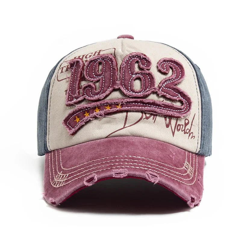 1962 Embroidery Vintage Washed Cotton Baseball Cap | Unisex Adjustable Snapback Hat