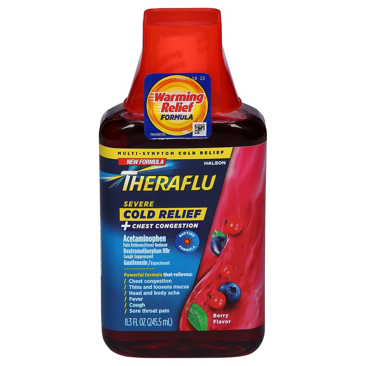 Theraflu Severe Cold Relief+ Chest Congestion Liquid  Berry 8.3 Oz