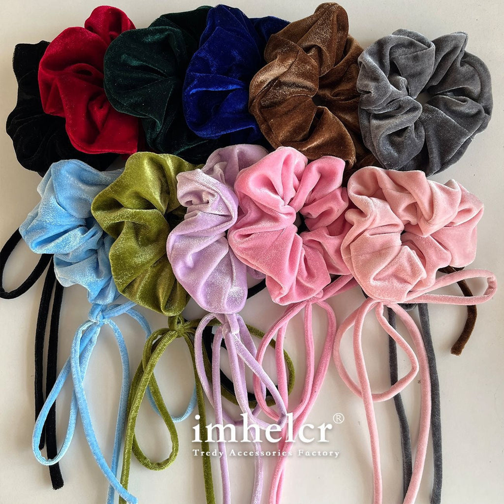 Vintage Velvet Long Ribbon Bow Large Intestine Hair Loop Head Rope Female
