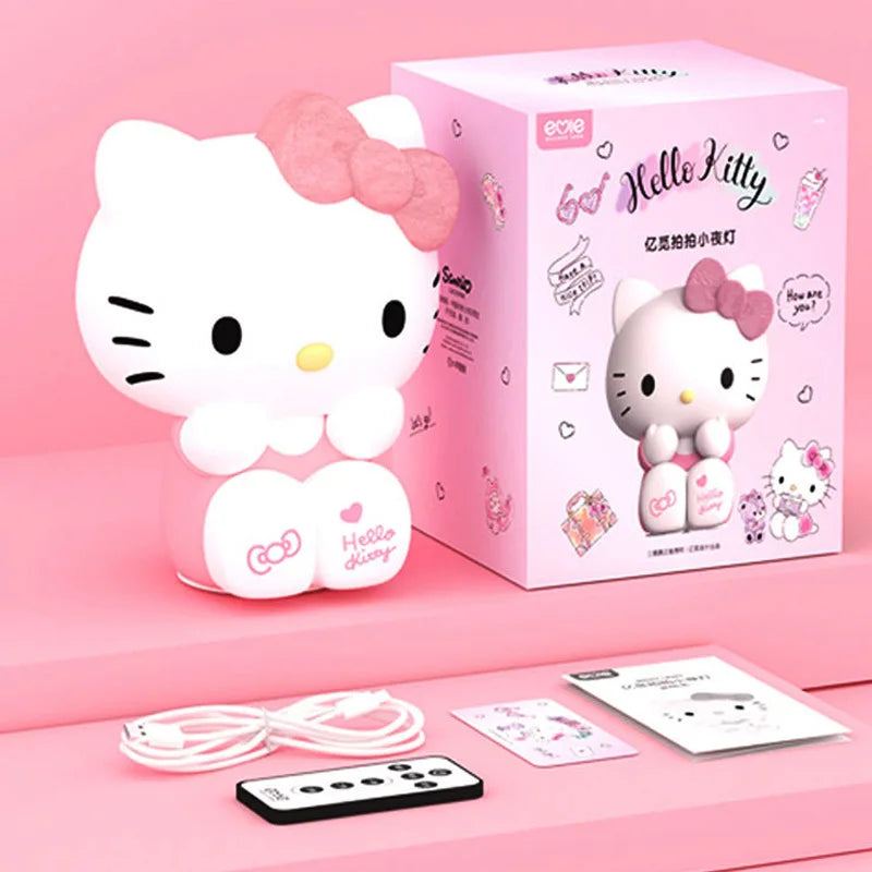 Kawaii Sanrio Hello Kitty Pat Night Light Girls Bedroom Bedlight Anime Hellokitty Night Lamp Desktop Decor Ornaments Girls Gift