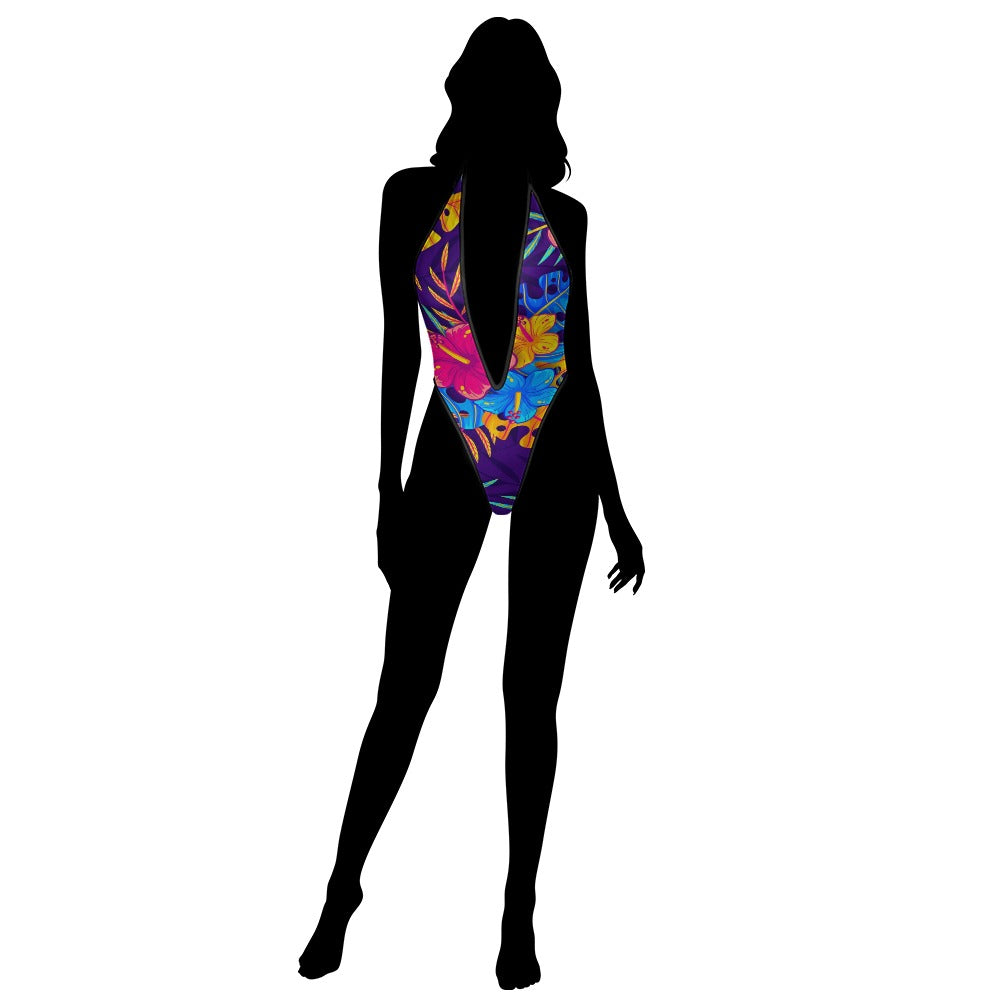 Sexy Swimsuit Women's Extreme One-Piece Mesh Revealing Swimwear Deep V Cleavage Thong Bottom Booty Quick Dry Tie-On Bathing Suit