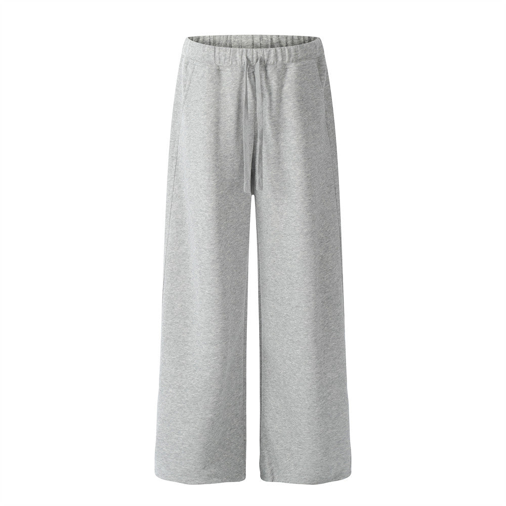 Street Trend Loose Straight Leg Long Pants Men's Sports Sweatpants Solid Color Versatile Casual Ankle Drawstring Trousers