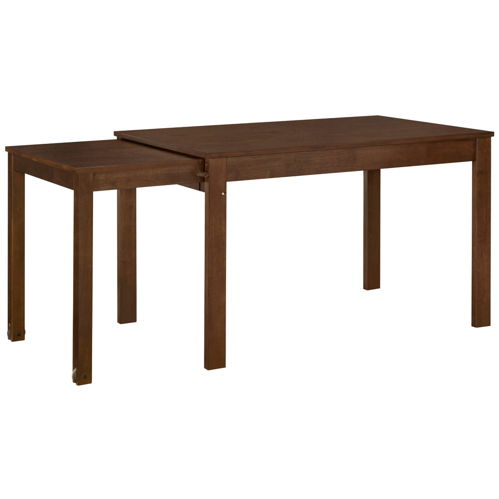 TOPMAX 65 "5-piece set with wheels and expandable dining table set 17.7" pull-out side table and small dining chair Brown