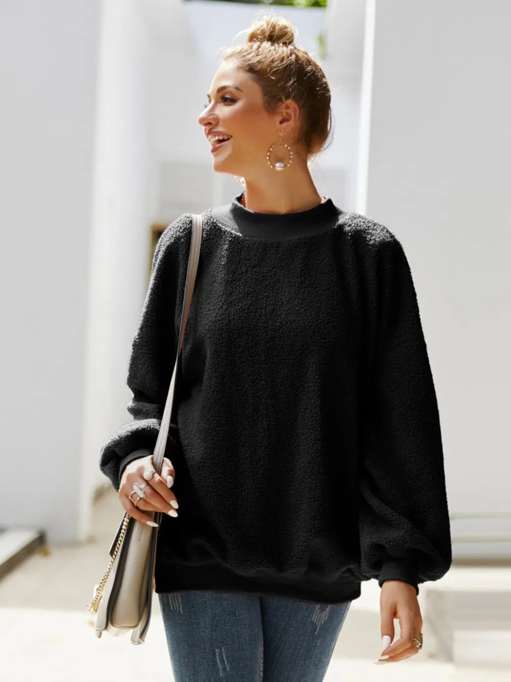 Casual round neck long sleeved velvet shirt women's top velvet shirt