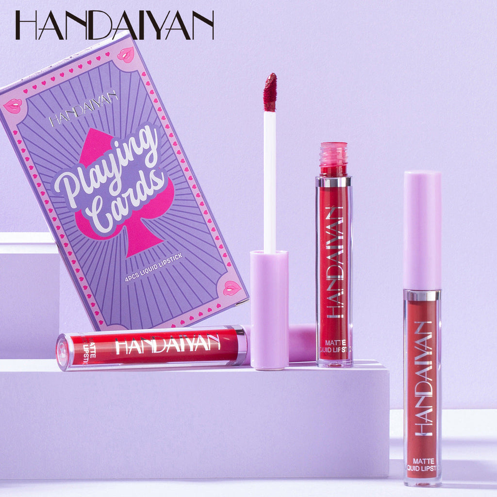 HANDAIYAN Playing Card Lipstick Set Of 4 Matte Matte Non-Stick Cup Lipstick Lipstick