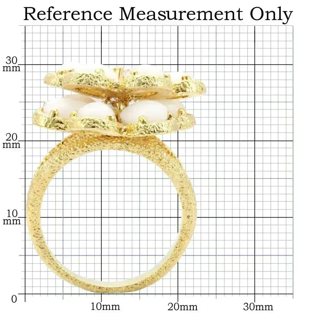 1W045 Gold Brass Ring – White Synthetic Glass Solitaire
