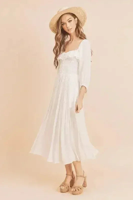 Aemi + Co Ruffled Smocked Square Neck Balloon Sleeve Dress