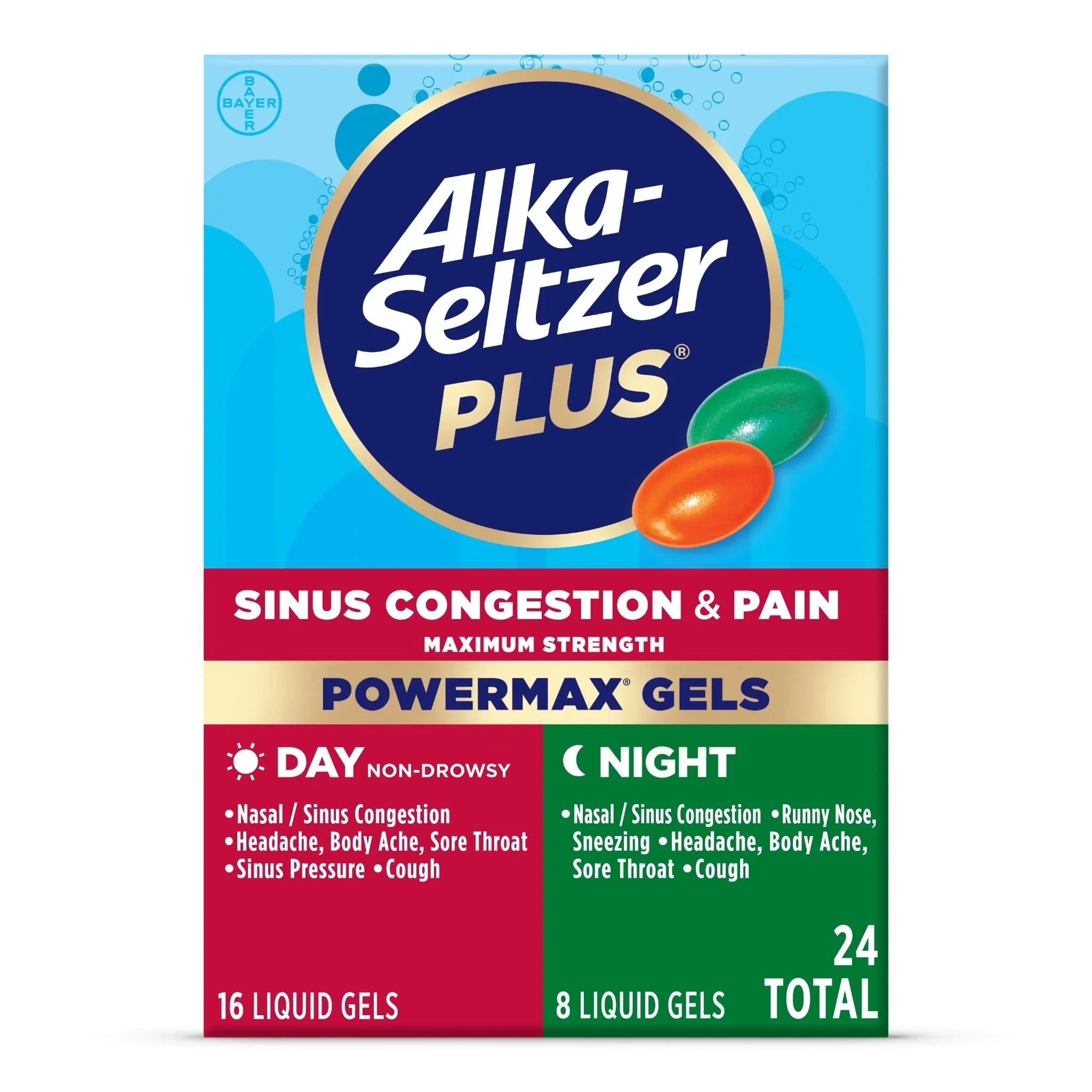 Alka-Seltzer Plus Maximum Strength Sinus Congestion & Pain Day & Night Liquid Gels, 24 Count