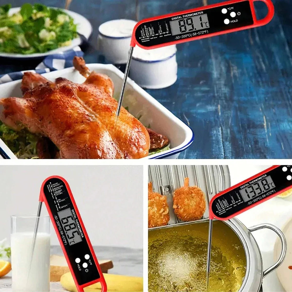 Digital backlit folding BBQ kitchen thermometer