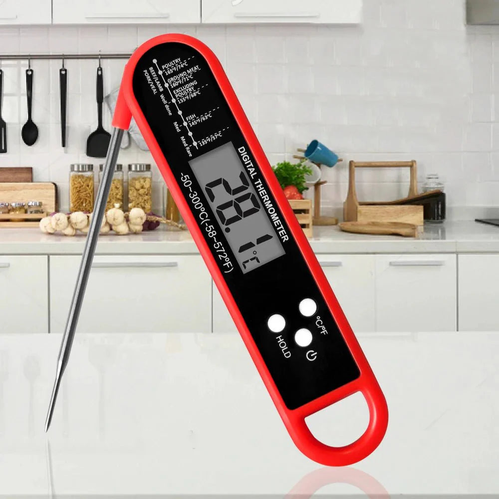 Digital backlit folding BBQ kitchen thermometer