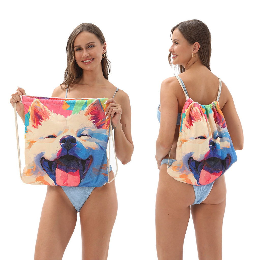 Two-in-One Foldable Beach Towel Printed Bath Towel All-In-One Beach Towel with Storage Bag