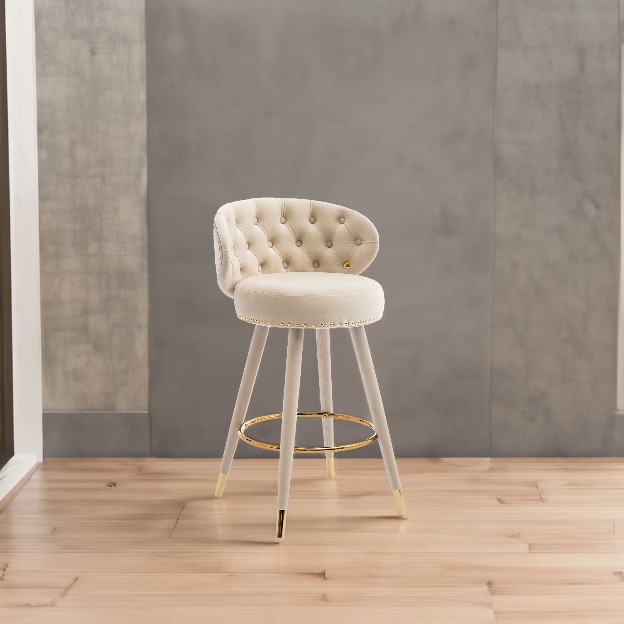 COOLMORE Counter Height Bar Stools Set of 2 for Kitchen Counter Solid Wood Legs with a fixed height of 360 degrees Beige