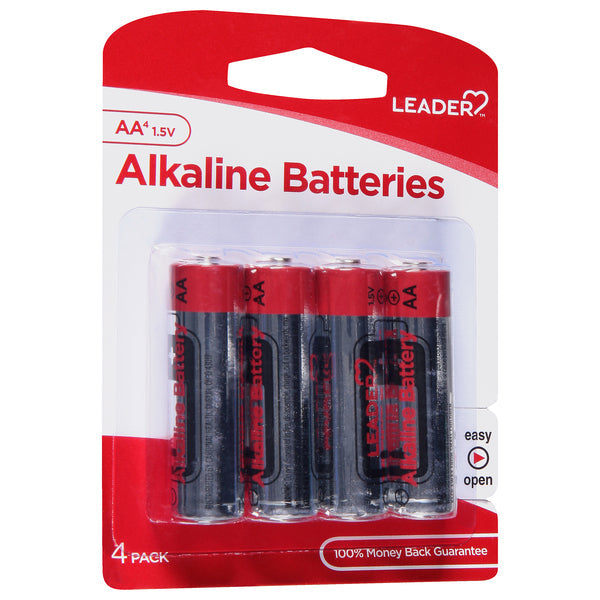 Leader AA Alkaline Batteries, 1.5V Long-Lasting Power, 4 Count Pack