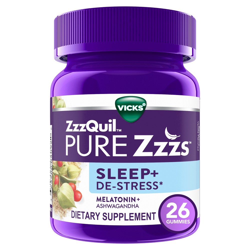 Vicks ZzzQuil Pure Zzzs Blackberry Vanilla Sleep+De-Stress 26 Gummies