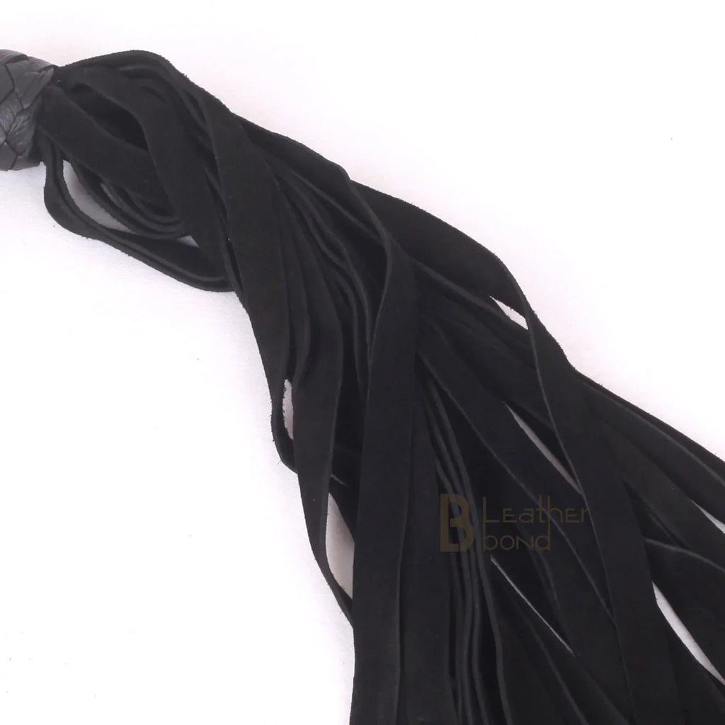 Real Cowhide Suede Leather Black Nunchaku Flogger 25 Falls and Swivel Handle | Handcrafted BDSM Impact Whip