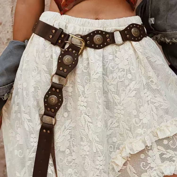 American Vintage Belt Women's Rivet Brown Leather