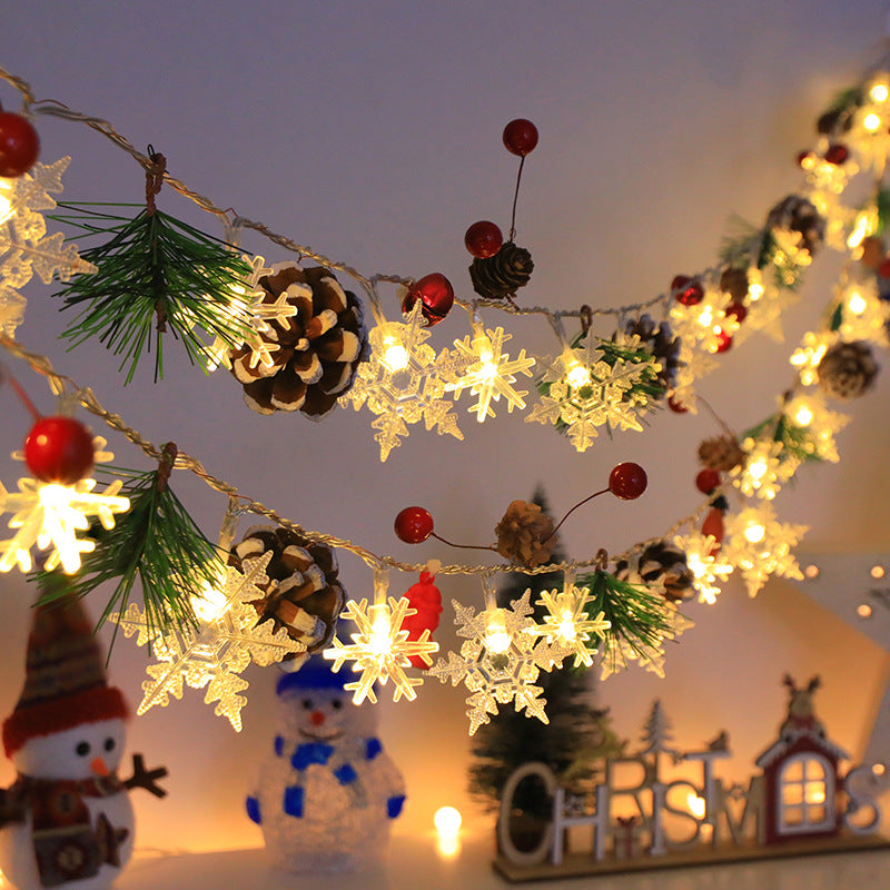Snowflake Pinecone Christmas Wreath Light String Bell Pine Needle Red Berry Doll Staircase Decorative Light