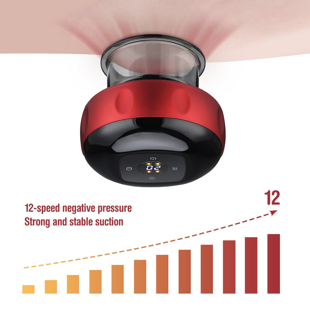 Electric Cupping Massager Scraping and Cupping Therapy Red Light Heating Vibration Pressotherapy Rechargeable Pain Relief