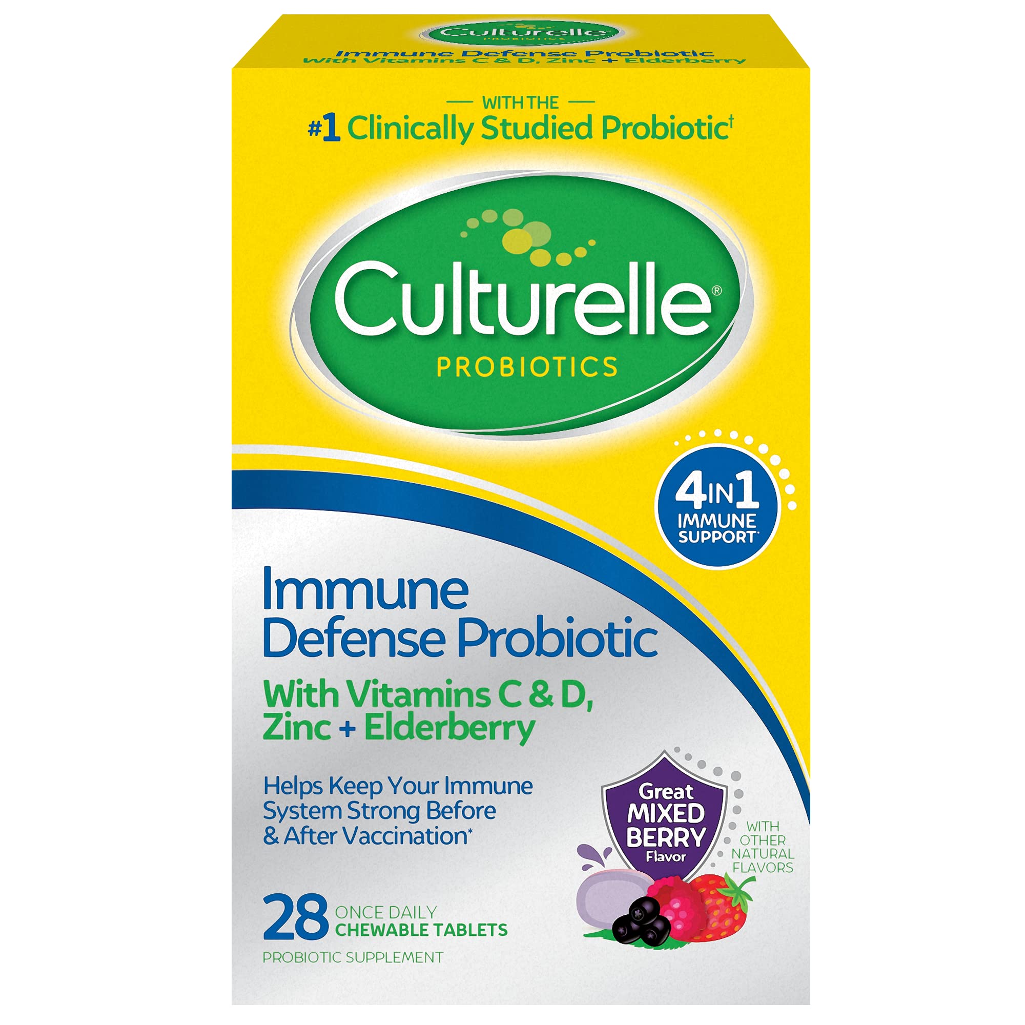Culturelle Adult Immune Defense Probiotic + Elderberry (28 Chewable Tablets)