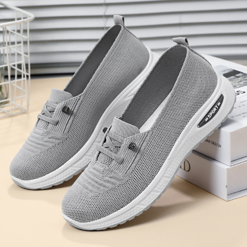 Summer flat bottomed shallow mouth walking shoes fly woven breathable lazy shoes one foot sole shoes