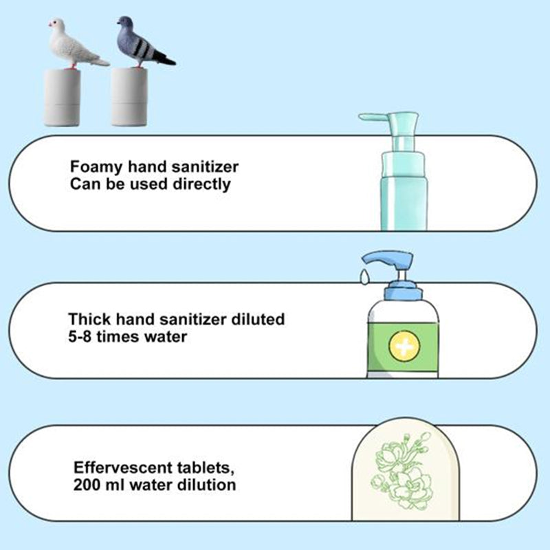 Pigeon-shaped auto sensor foam dispenser. Touchless, fine foam.