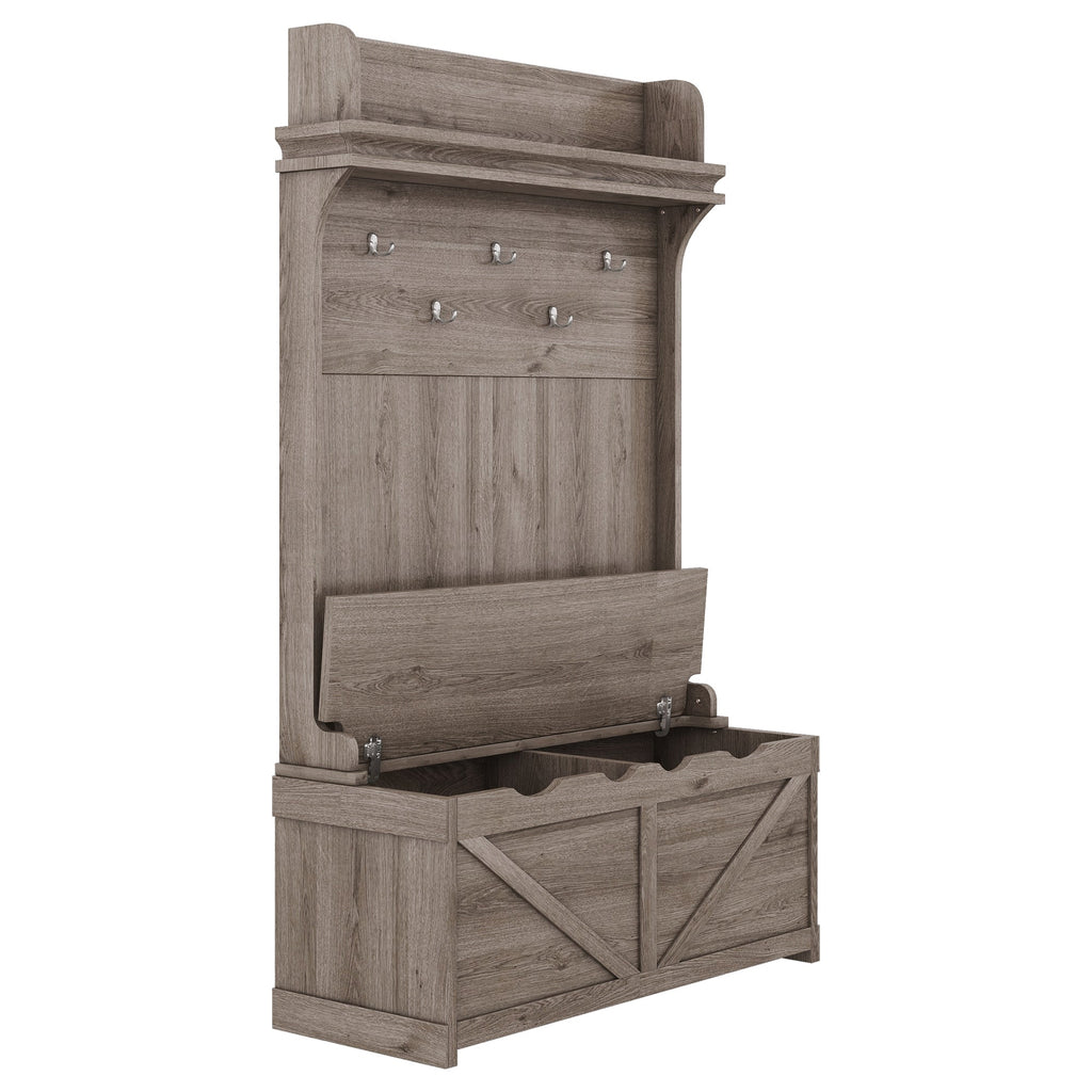 Hall tree with storage desk, entrance desk with drawers and 5 hooks, display rack,Oak