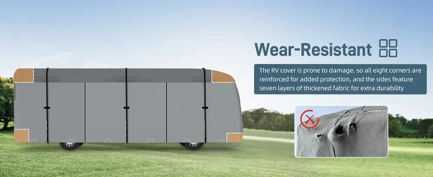 Umbrauto Class A RV Cover Upgraded Heavy Duty 7 Layers Top Windproof Breathable Class A Motorhome Camper Cover,Grey