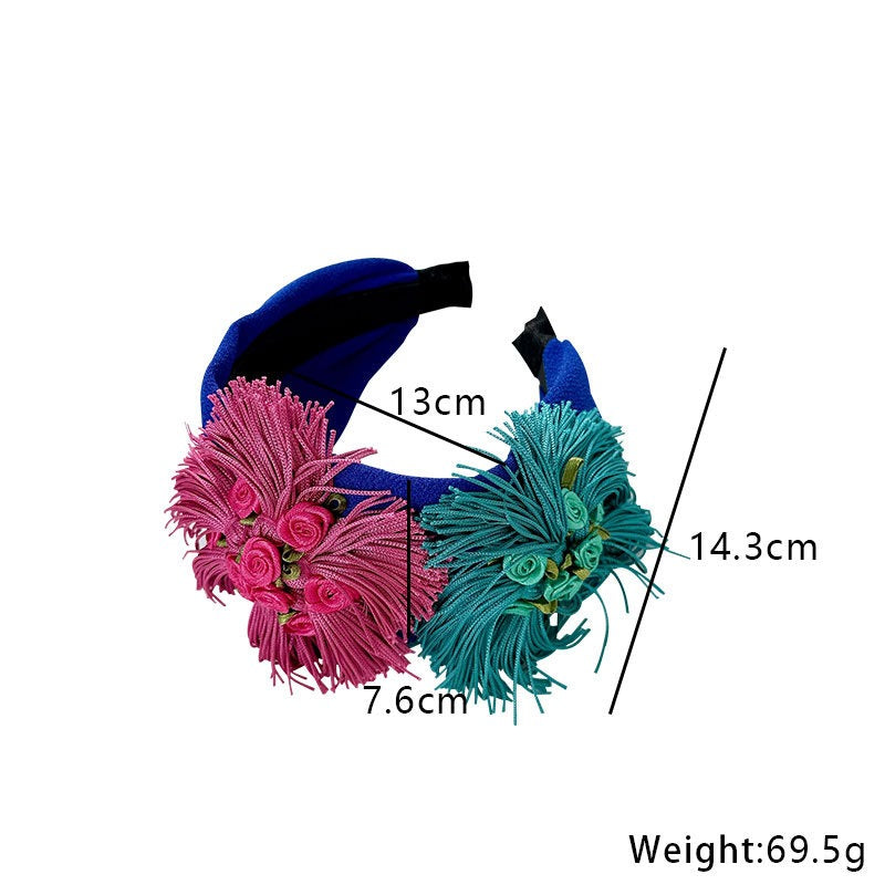 Handmade fabric flower wide exaggerated headband headwear